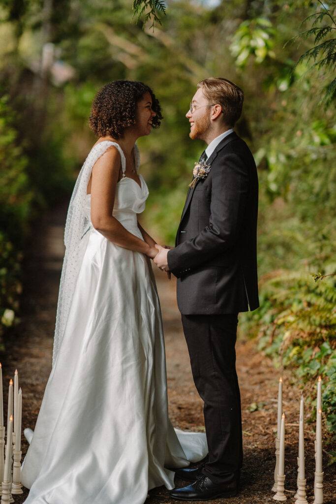 couple at the forest before their intimate ceremony