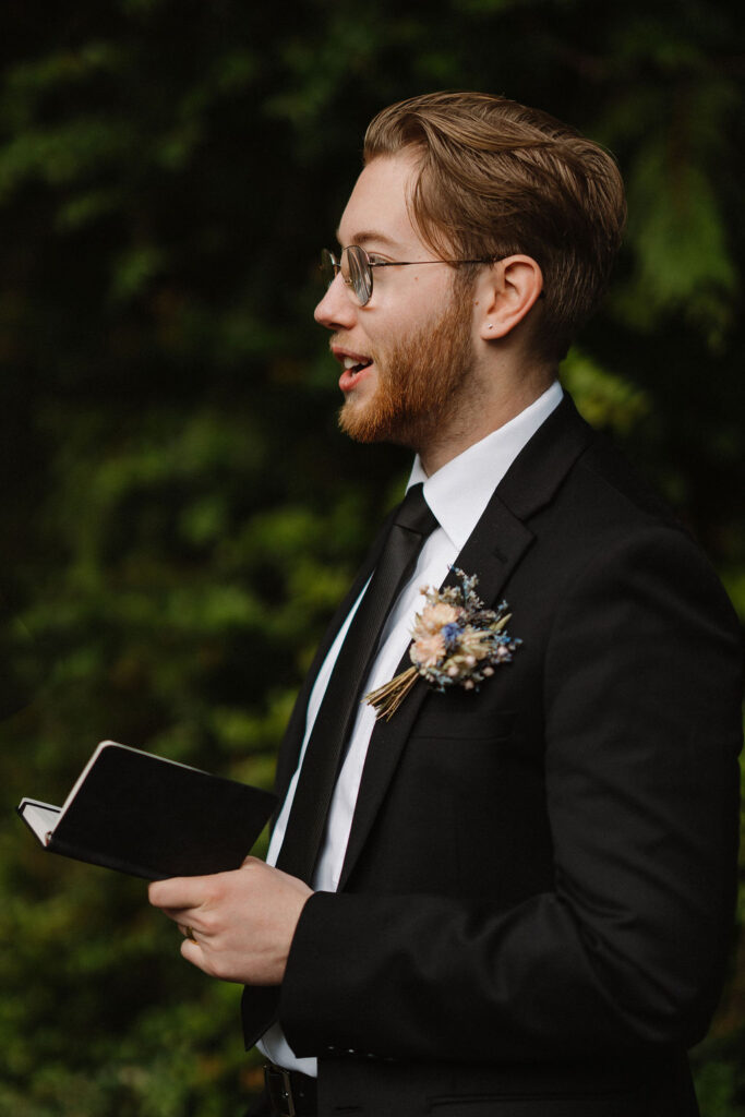 beautiful couple reading their vows