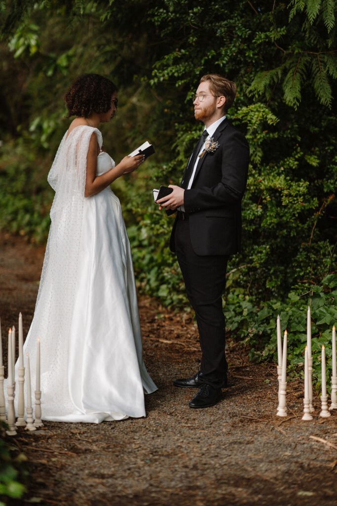 couple reading their vows 