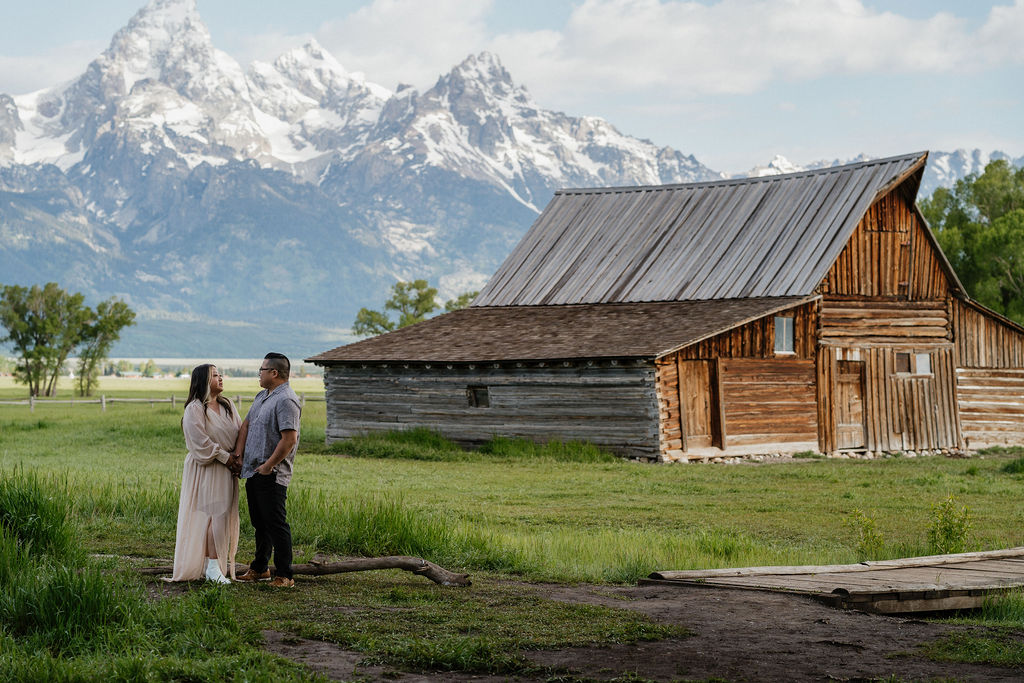 couple looking stunning at their romantic boho engagement photoshoot 