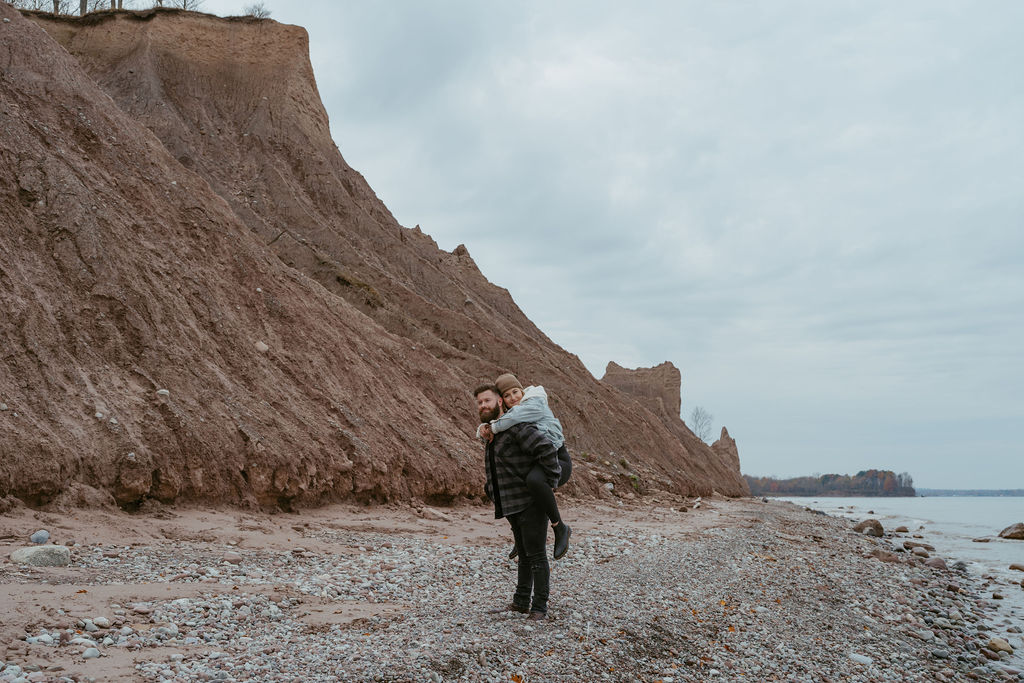 newly engaged couple at chimney bluffs