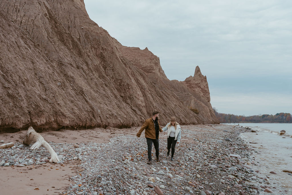 couple walking around during their photoshoot