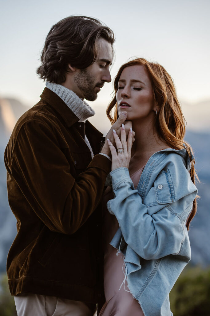 bride and groom to be at their sunrise engagement session