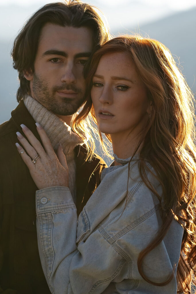 cute portrait of the newly engaged couple at their sunrise engagement session 