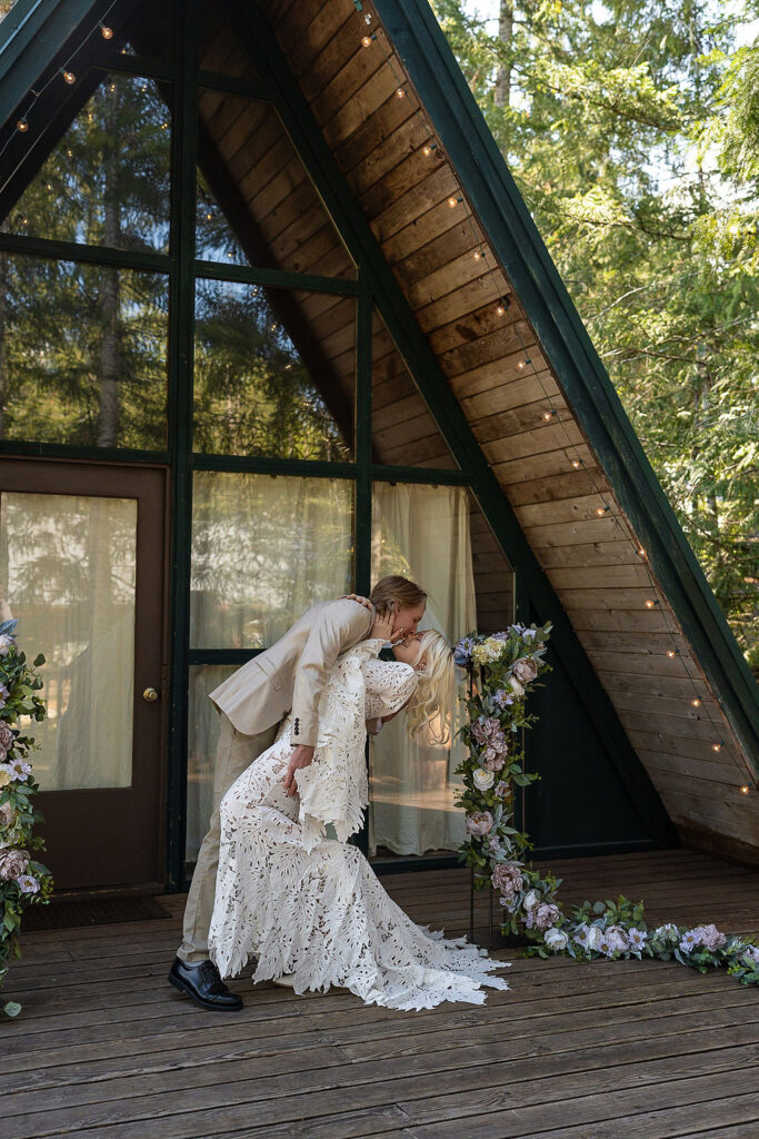 newly married couple kissing