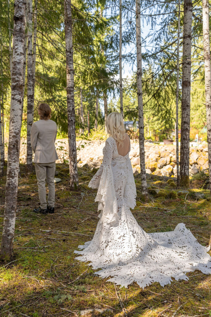 bride and groom first look