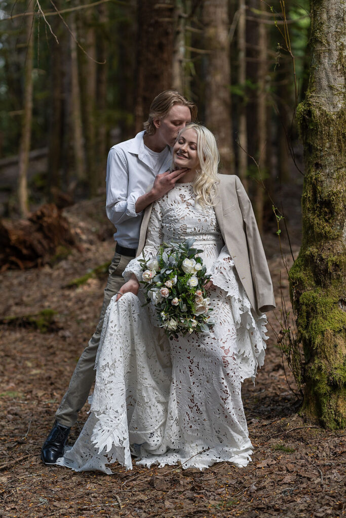 newly married couple at their cozy cabin elopement 