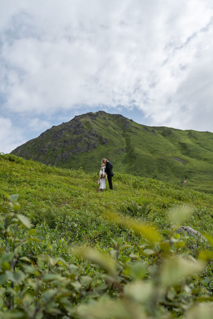 bride and groom looking at each other - elope in hatcher pass