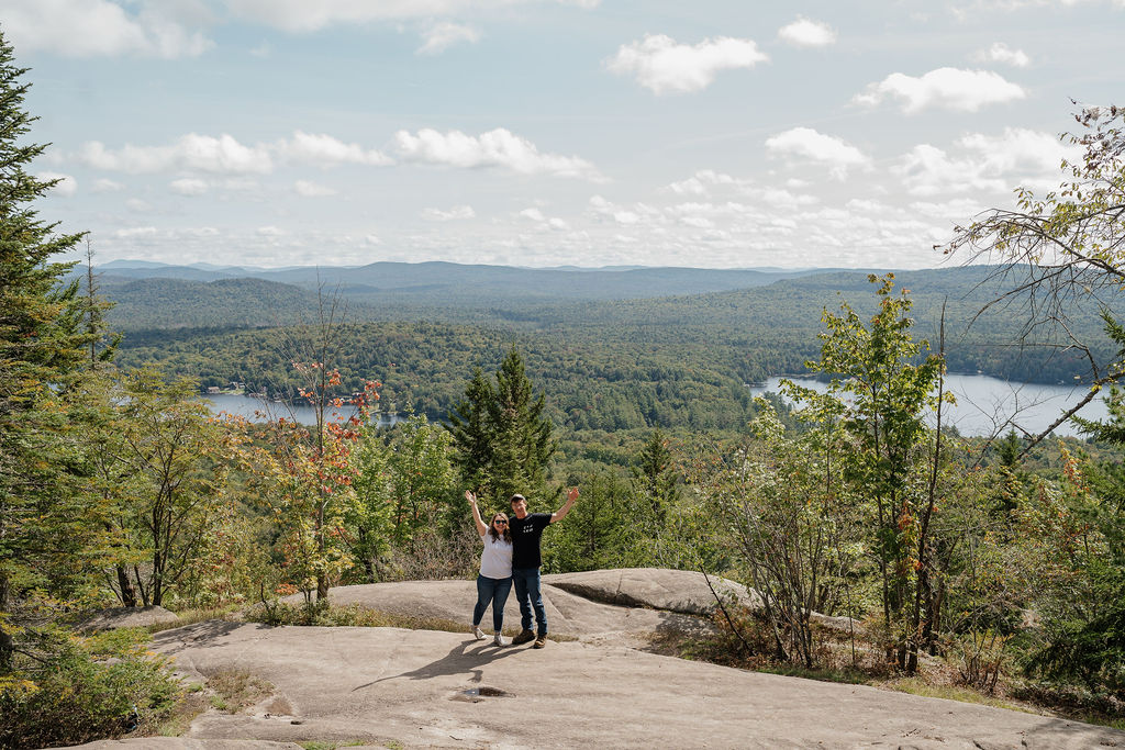 happy couple hiking at bald mountain