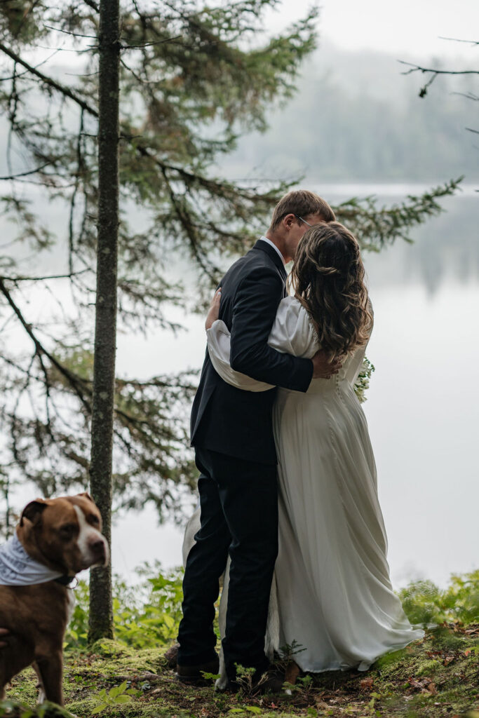 bride and groom kissing after their wedding ceremony