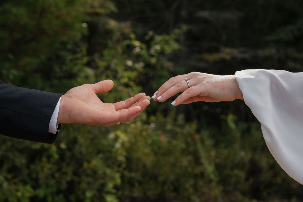 portrait of the bride and grooms hand