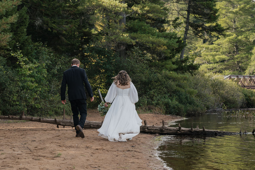 bride and groom walking around their wedding venue