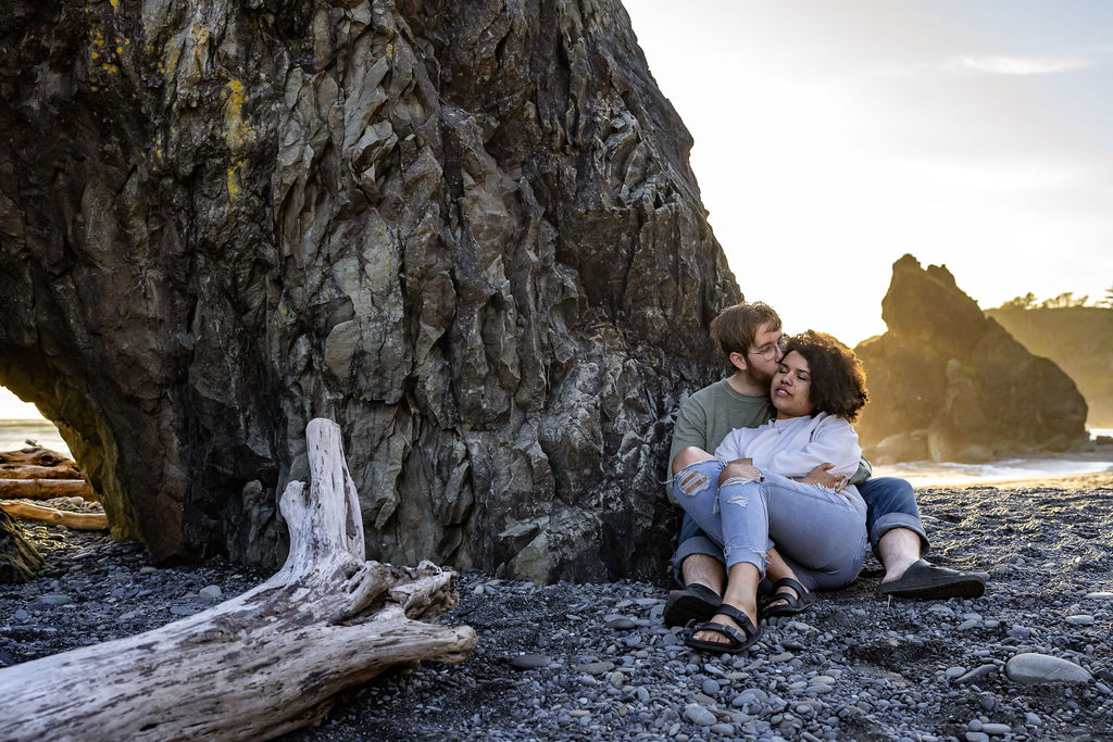 cute couple at their beach engagement session