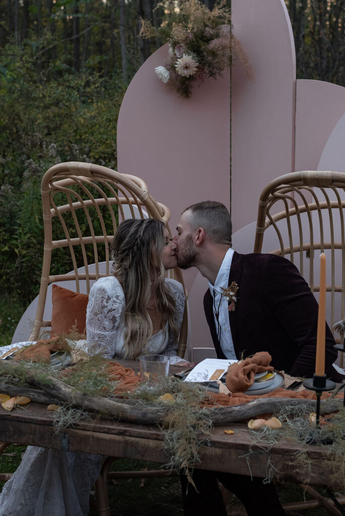 bride and groom kissing at the end of their elopement