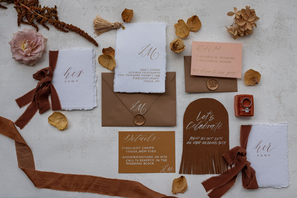 beautiful elopement details Elope at Firelight Camps in Ithaca, NY