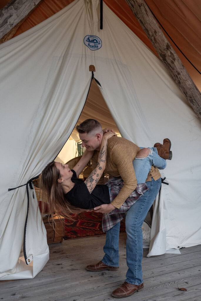 adventurous couple at their favorite camping site 