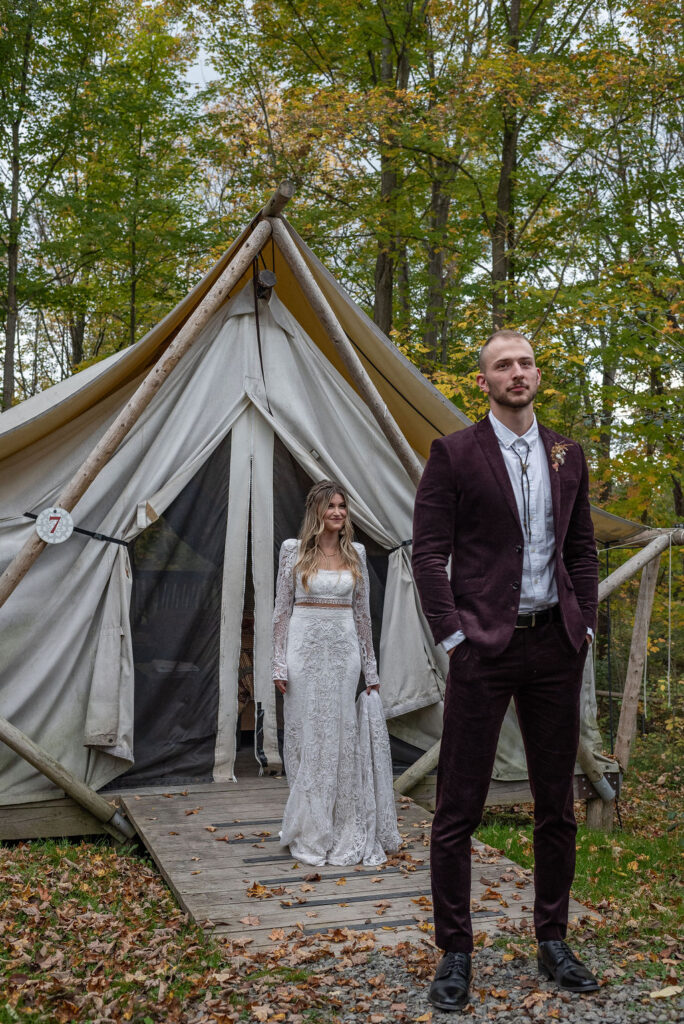 bride and groom Elope at Firelight Camps in Ithaca, NY