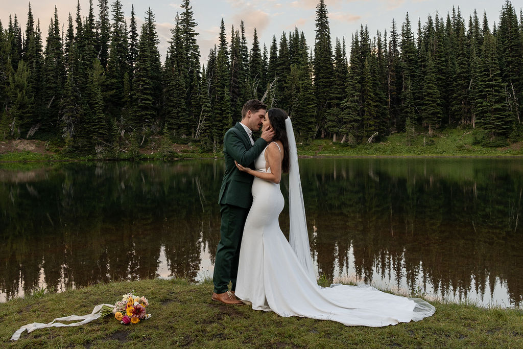 newlyweds kissing 