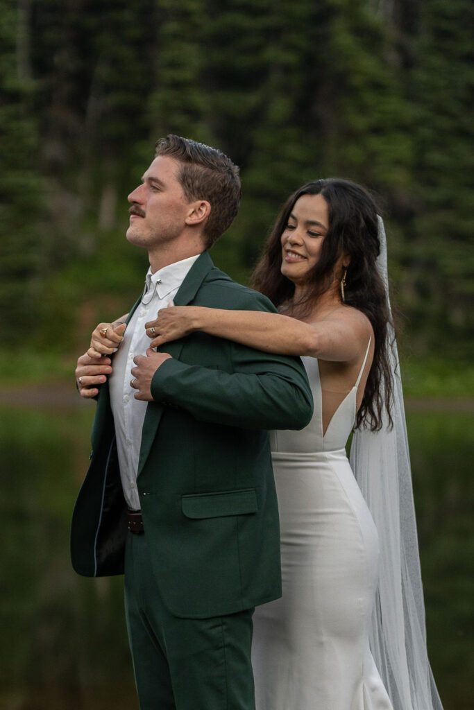 couple getting ready for their adventure elopement 