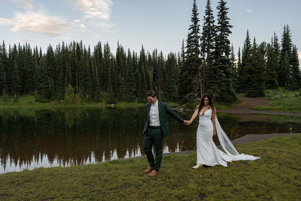 couple walking around before their adventure elopement ceremony