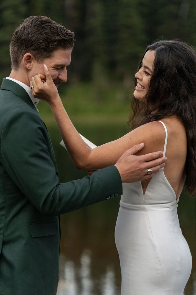 bride and groom emotional during their ceremony 