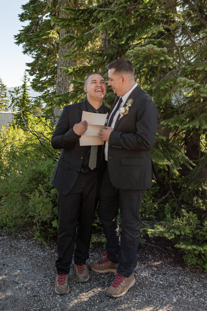 couple reading letters they wrote to each other 