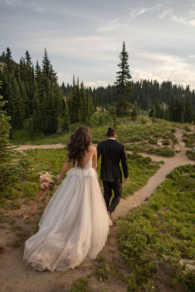 couple walking around their stunning elopement location