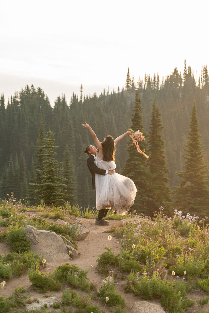 couple having fun at their elopement 