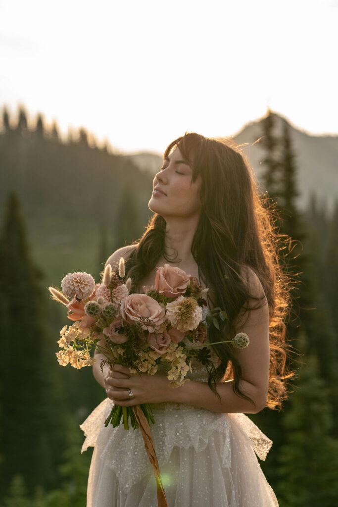 bride holding her colorful wedding bouquet