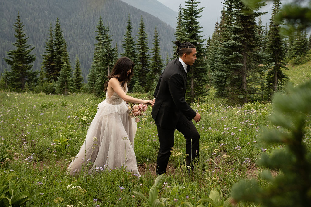 couple walking around their dream elopement location