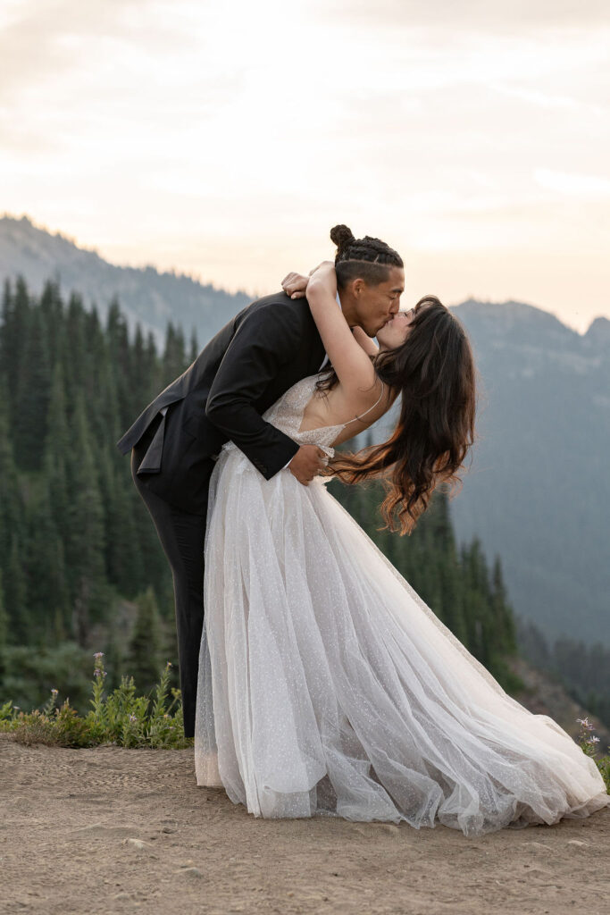 bride and groom kissing 