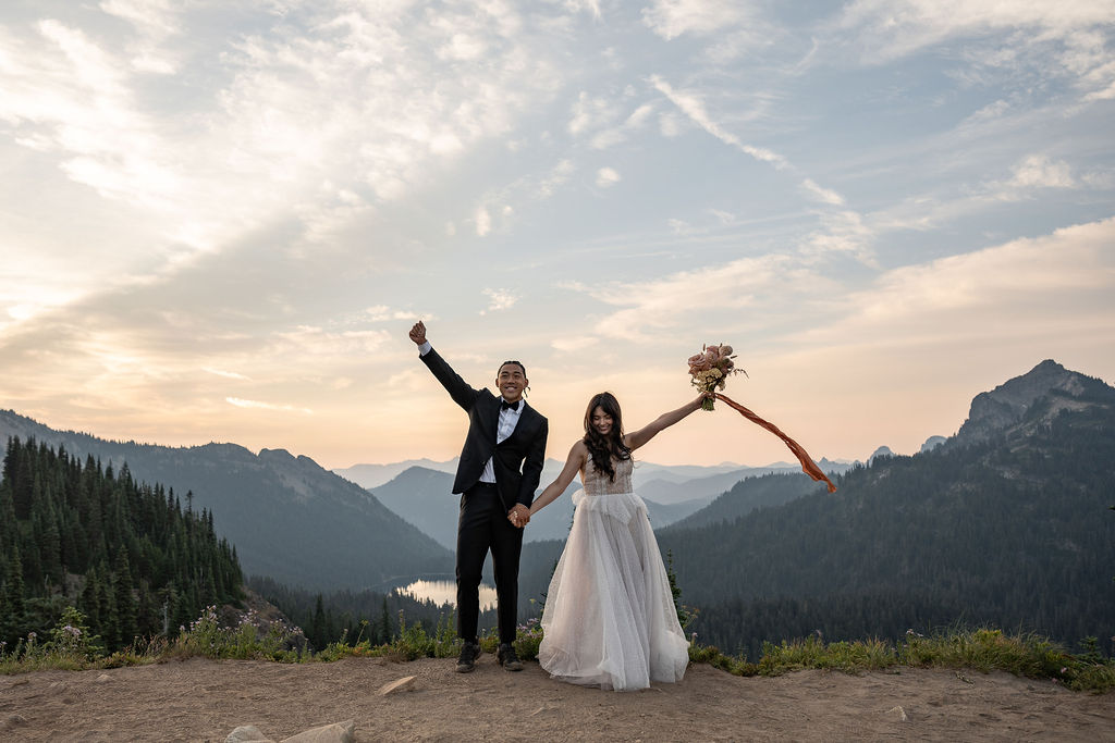 couple celebrating after their ceremony 