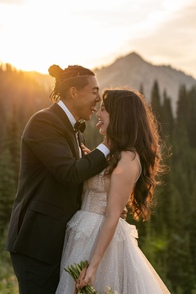 funny picture of the bride and groom at their adventurous elopement