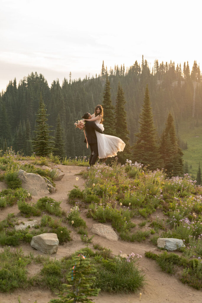 bride and groom dancing at their elopement