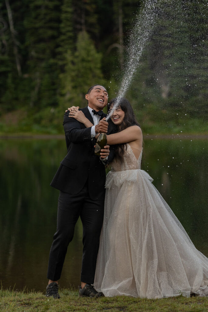 happy couple celebrating their elopement 