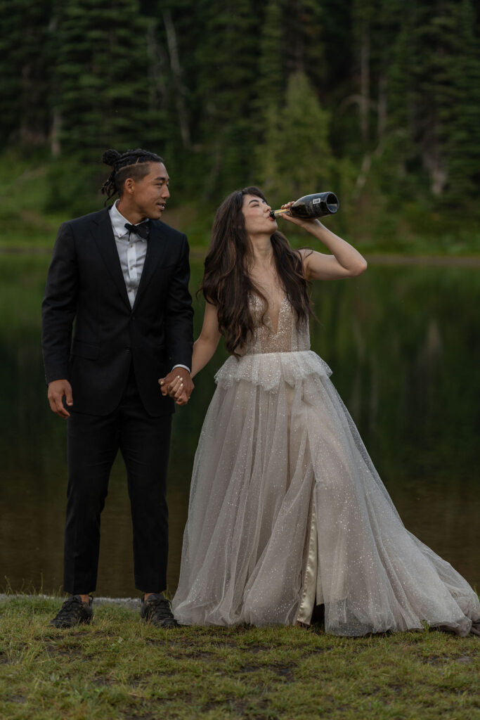 happy couple at their mt. rainier national park adventurous elopement 