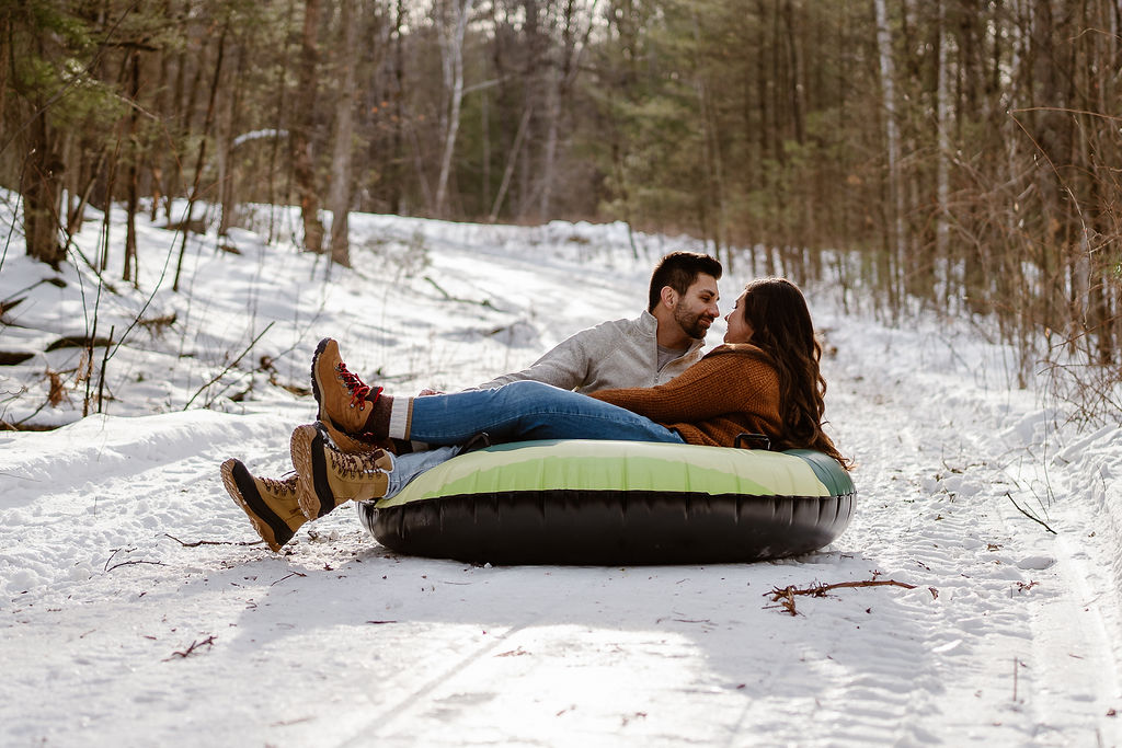 cute couple at their session in lake george