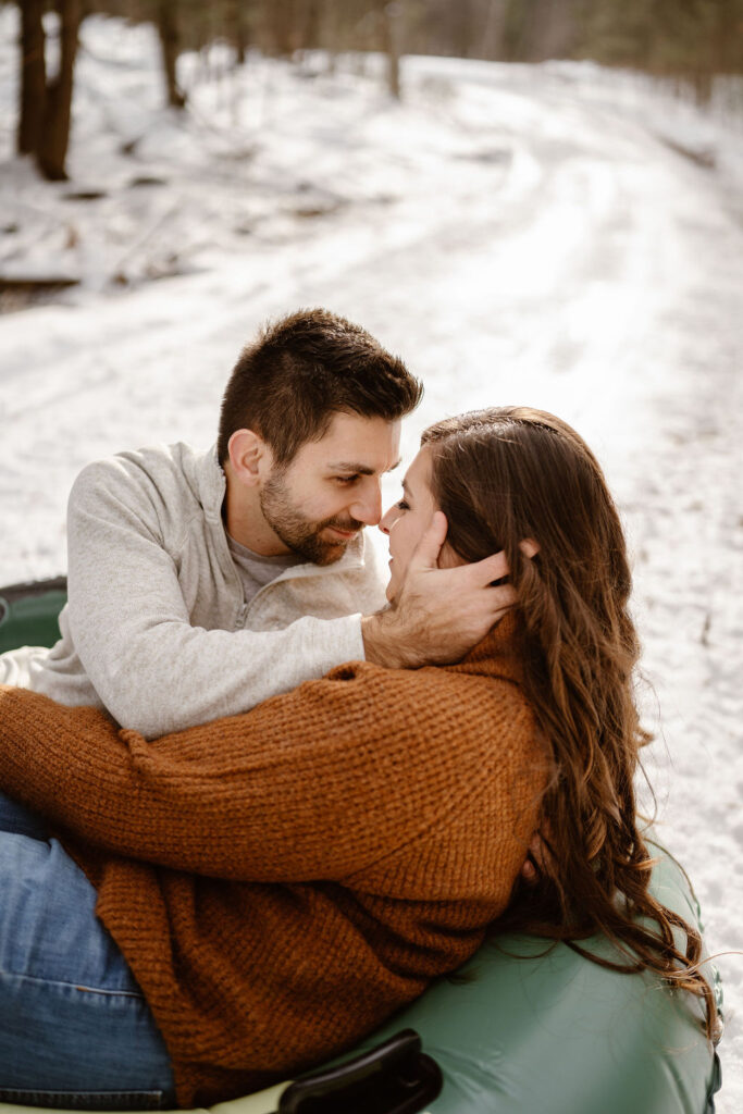 couple looking and smiling at each other during their session