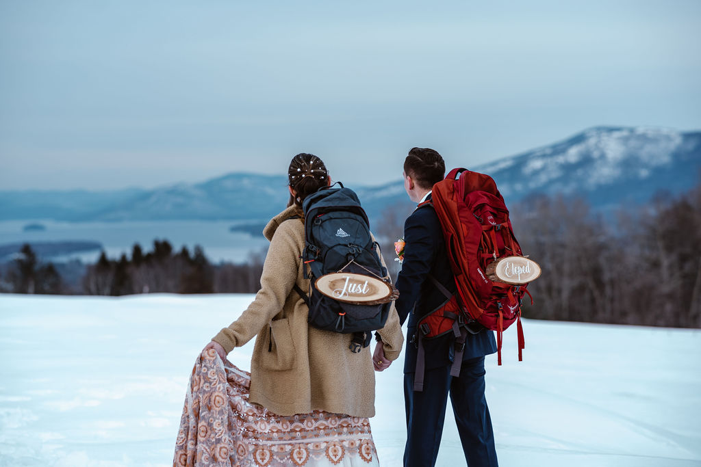 happy couple at their winter elopement