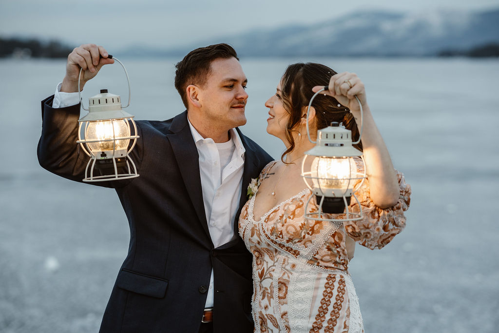 cute couple looking at each other during their elopement photoshoot