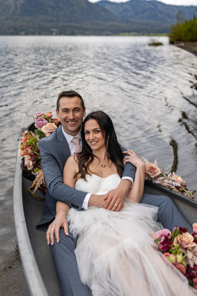 couple looking at the camera during their bridal portraits 