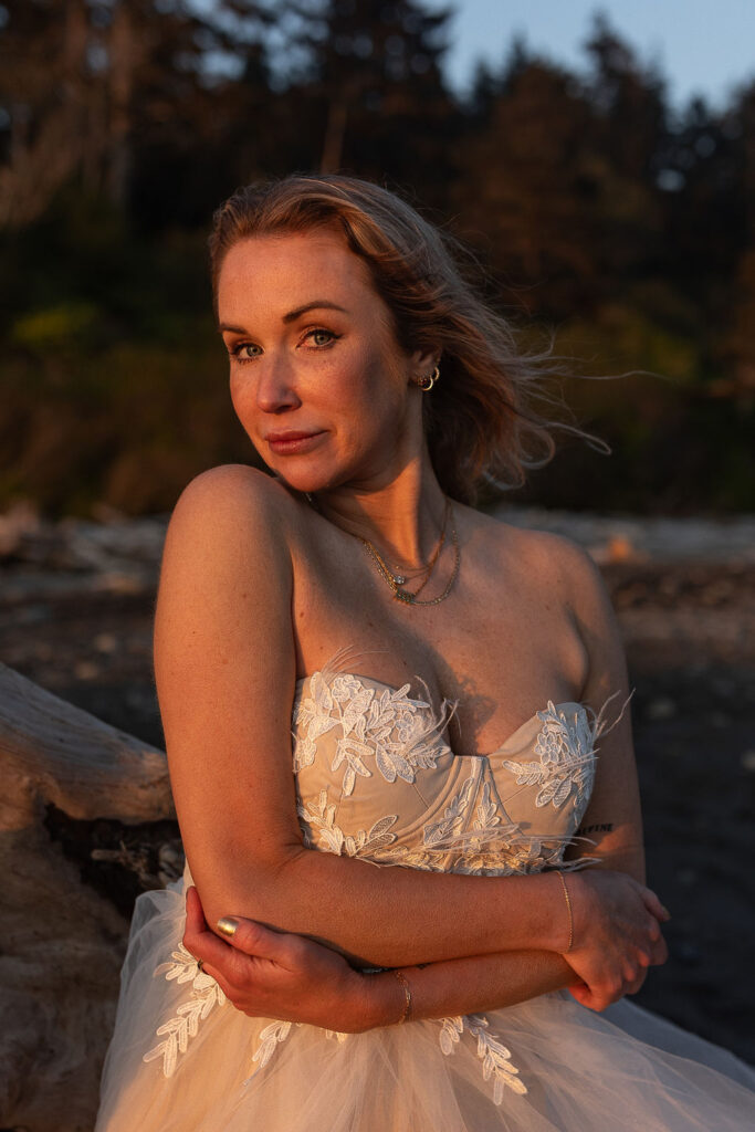 golden hour bridal portraits - eloping at ruby beach