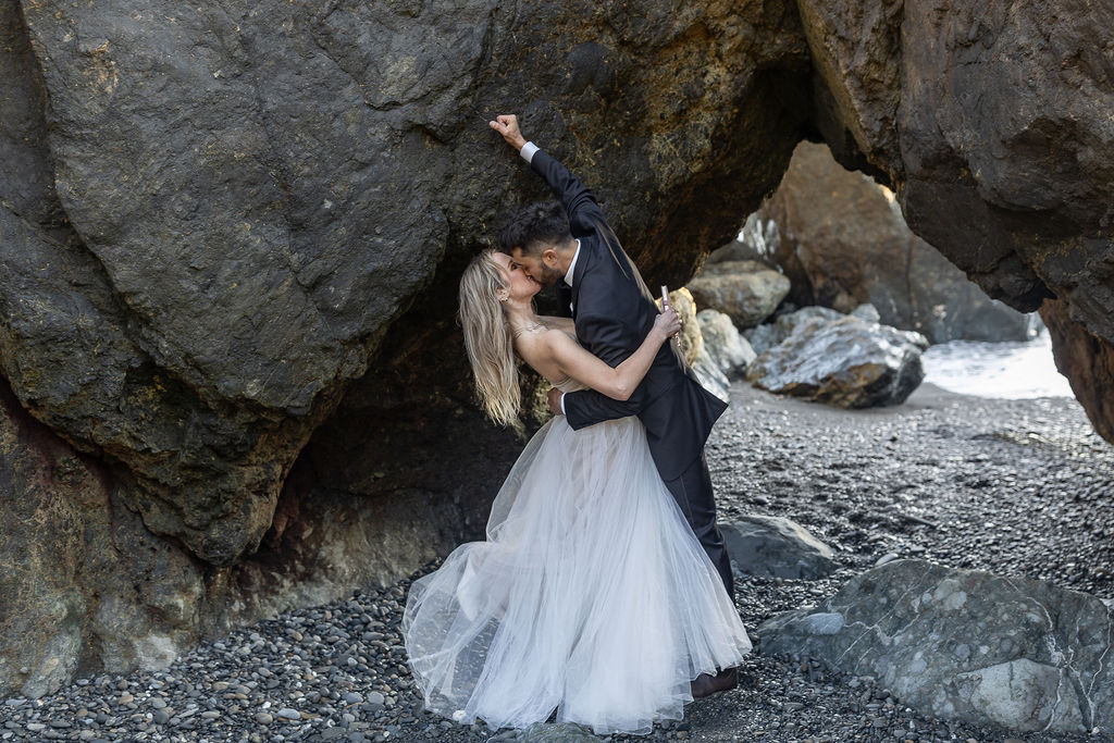 cute couple at their ruby beach elopement 