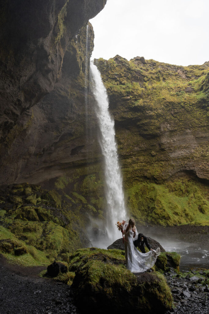 portrait of the bride hugging during their elopement photoshoot