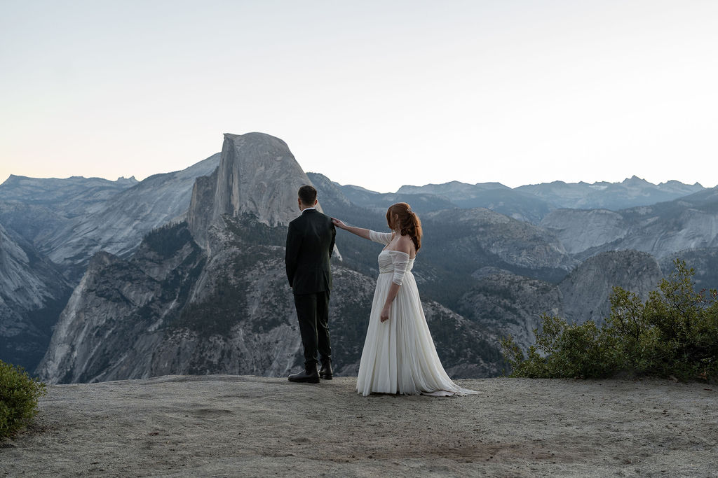 bride and groom at their first look