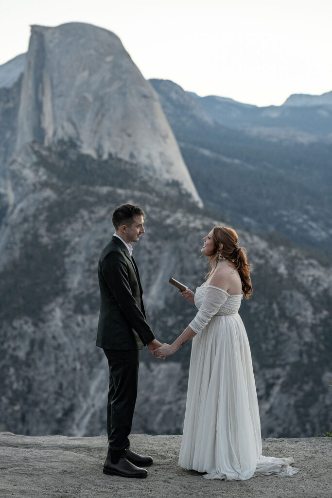 Pride and groom, reading their vows
