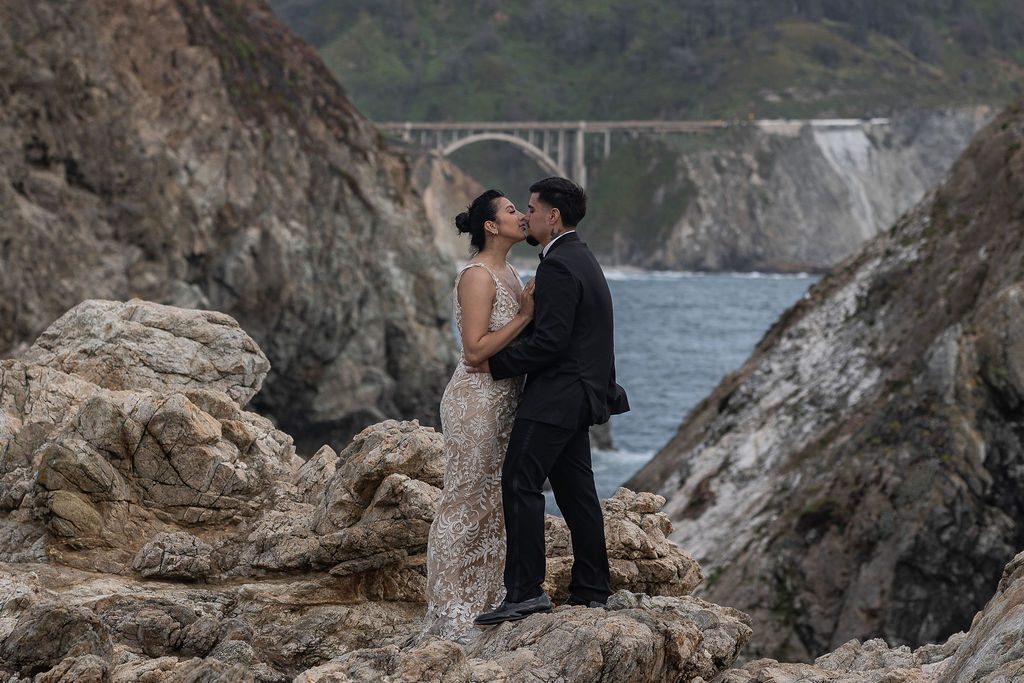 cute portrait of the newlyweds kissing