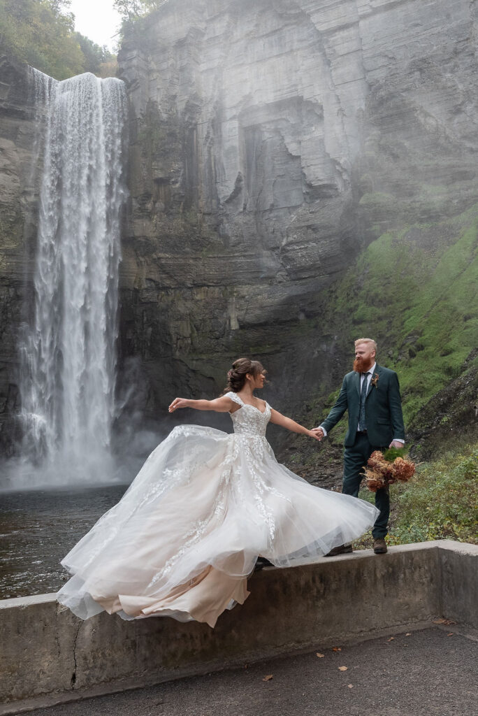 couple dancing during their bridal photos