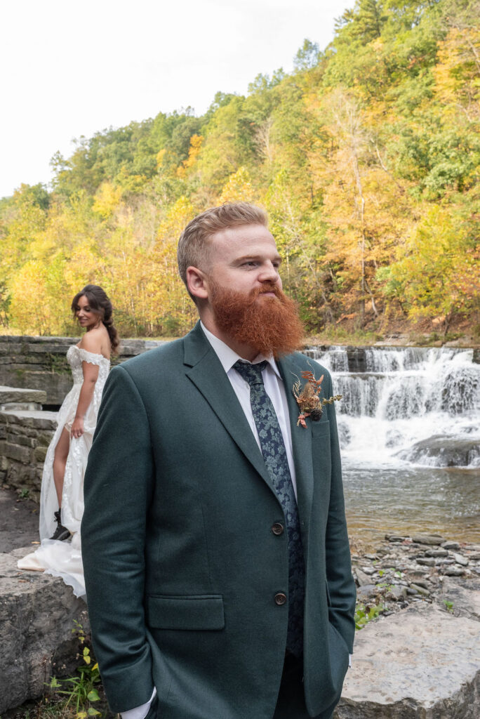 portrait of the bride and groom before their elopement ceremony