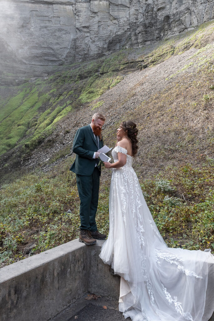 couple reading their vows during their ceremony